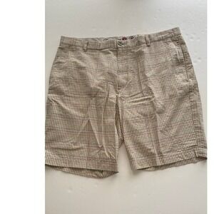 Tommy Bahama Mens Plaid Golf Shorts Size 38 Cotton Tan Green Red Casual